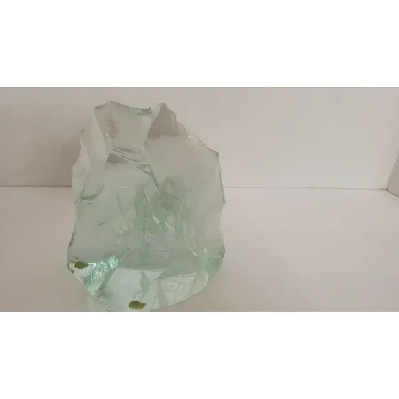 Vicke Lindstrand For Kosta Boda Blown Glass Block Blue Green Paperweight‎ Deer - Picture 14 of 16